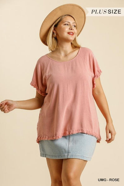 Linen Tunic Top with Lace Back Detail in Plus Size by Umgee Clothing