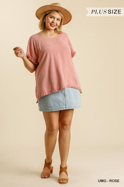 Linen Tunic Top with Lace Back Detail in Plus Size by Umgee Clothing