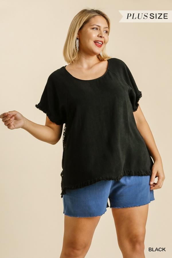 Linen Tunic Top with Lace Back Detail in Plus Size by Umgee Clothing