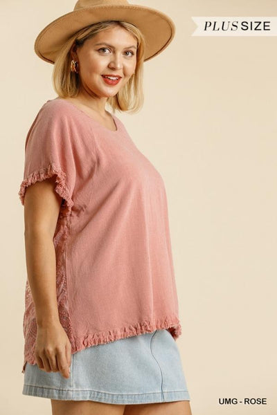 Linen Tunic Top with Lace Back Detail in Plus Size by Umgee Clothing