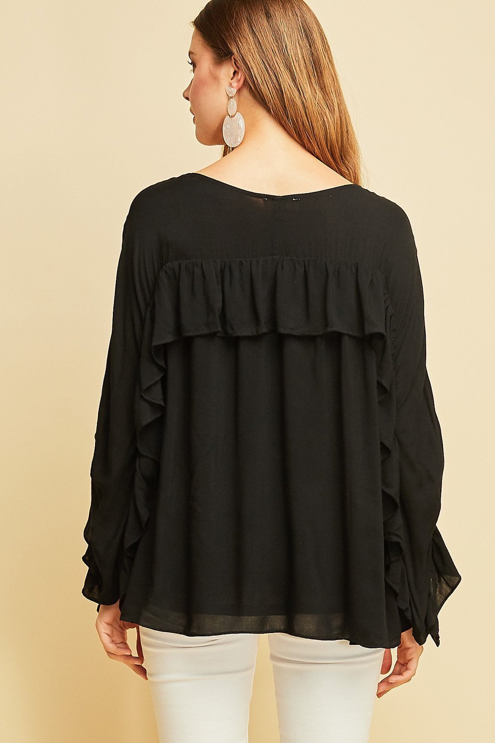 Long Sleeve Button Down Shirt with Ruffles by Entro