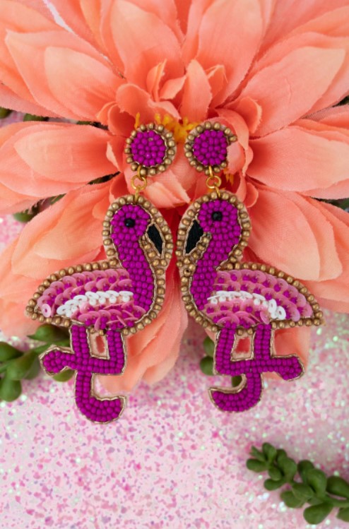 Maui Flamingo Seed Bead Earrings