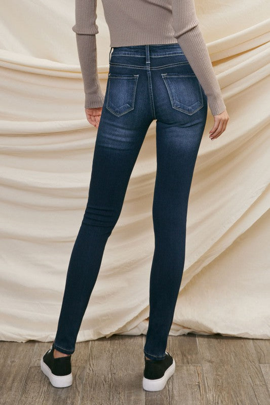 Mid Rise Dark Wash Basic Super Skinny Jeans by KanCan