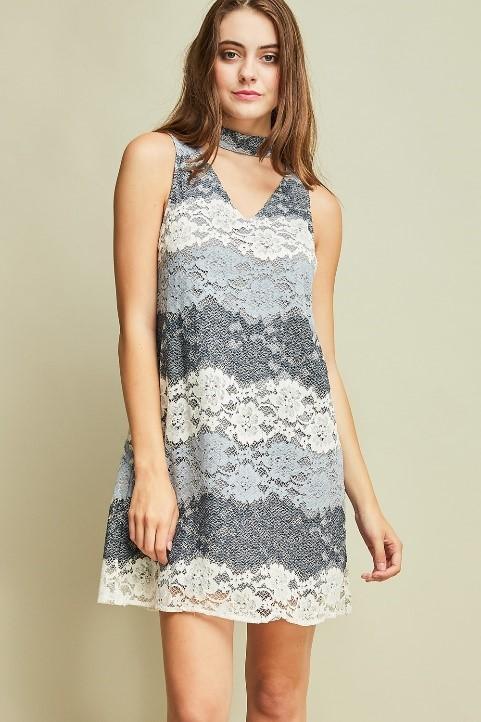 Entro Clothing Mock-Neck Colorblock Lace Dress S