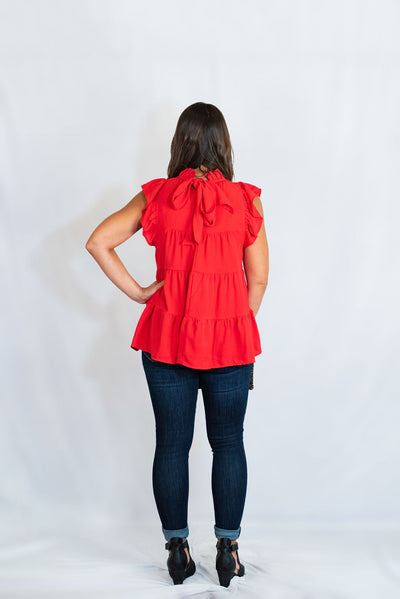 Mock Neck Ruffle Sleeve Tiered Tunic Top by Entro Clothing