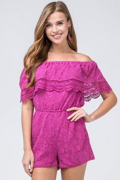 Off-the-Shoulder Lace Romper by Entro