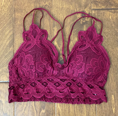 Anemone Burgundy Pretty Sexy Lace Padded Wireless Pull Over