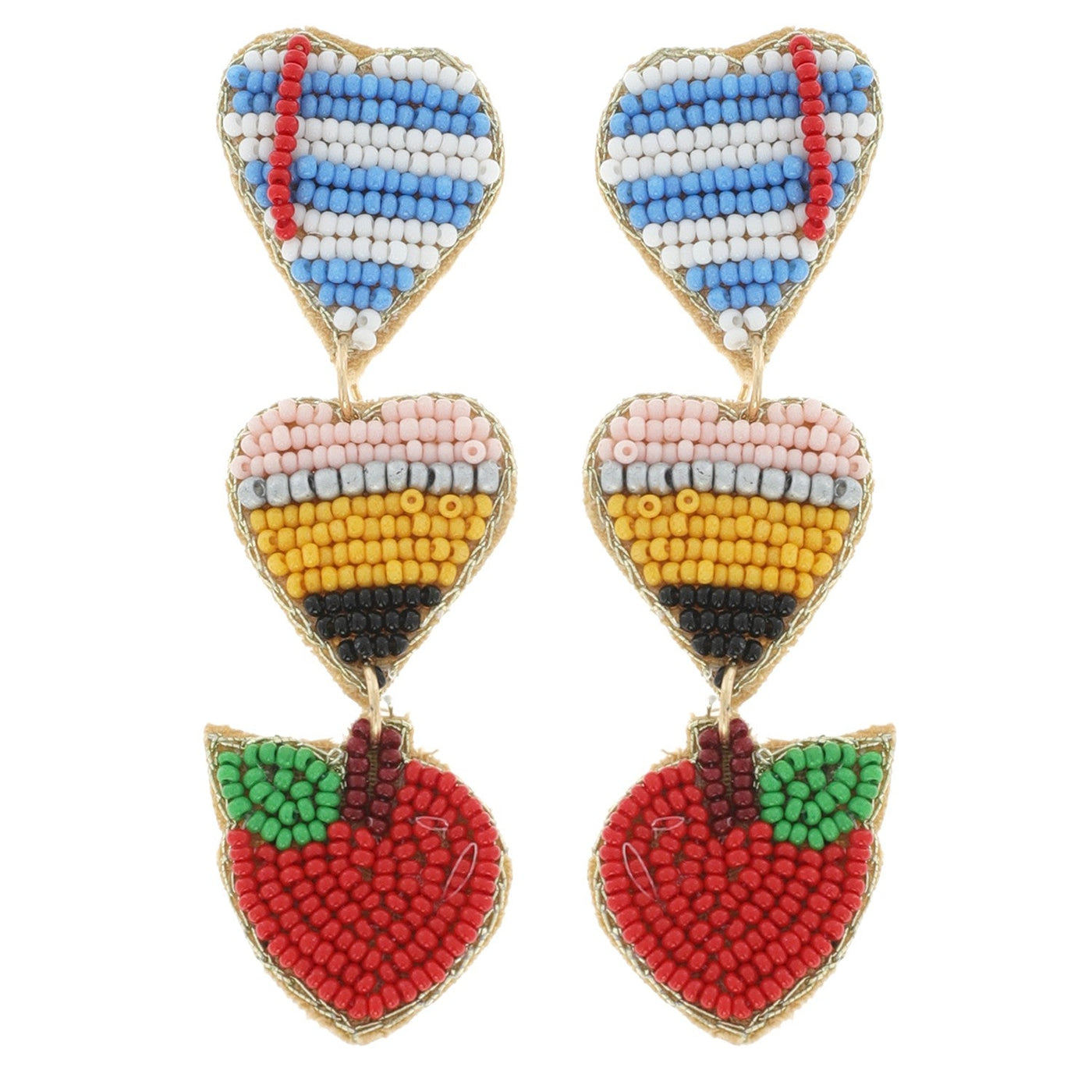 Paper, Pencil & Apple Tiered Seed Bead Teacher Earrings