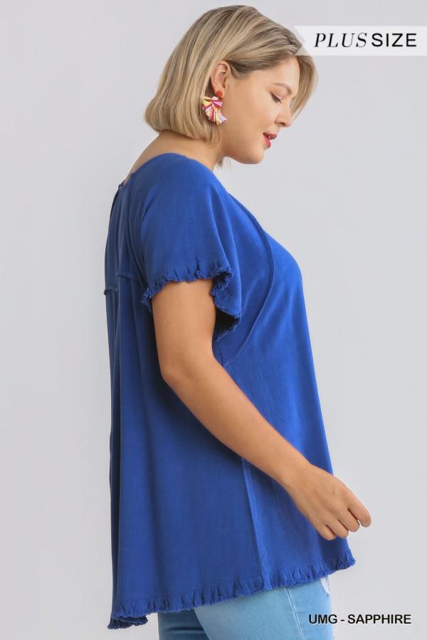Pintuck Hi-Low Frayed Hem Plus Size Tunic by Umgee Clothing