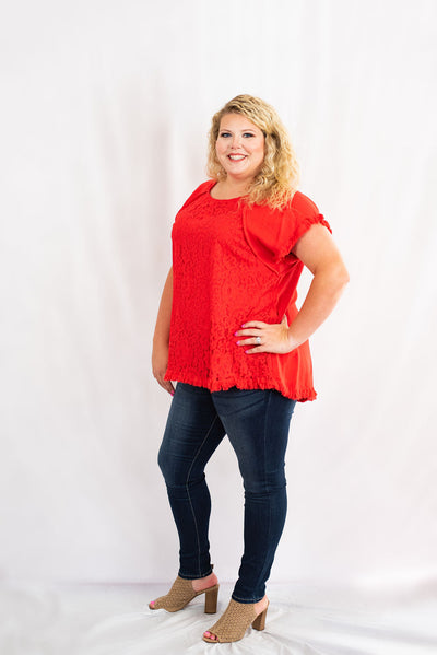 Pintuck High-Low Frayed Hem Linen Tunic Top Lace Detail Plus Size by Umgee Clothing
