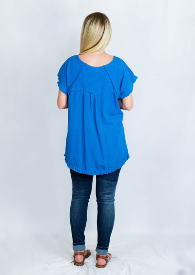 Pintuck High-Low Frayed Hem Linen Tunic Top by Umgee Clothing