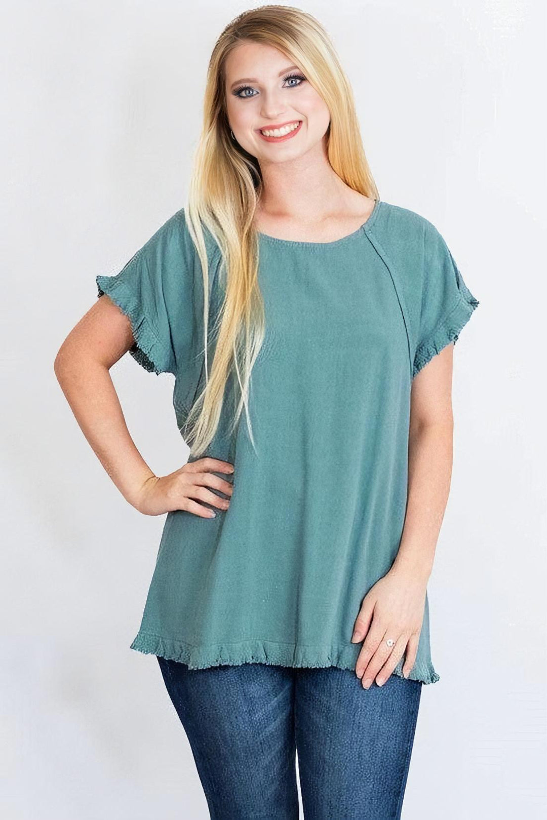 Pintuck-High-Low-Frayed-Hem-