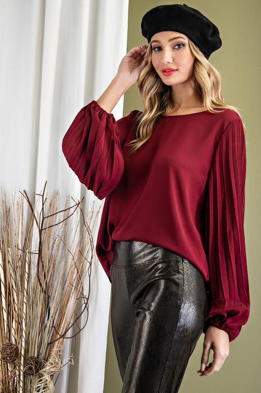 Pleated Long Sleeve Blouse ee:some Clothing