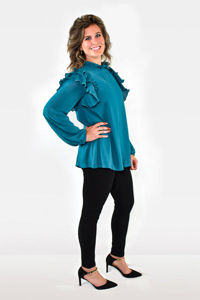 Pleated Ruffle Long Bubble Sleeve Blouse by Jodifl Clothing