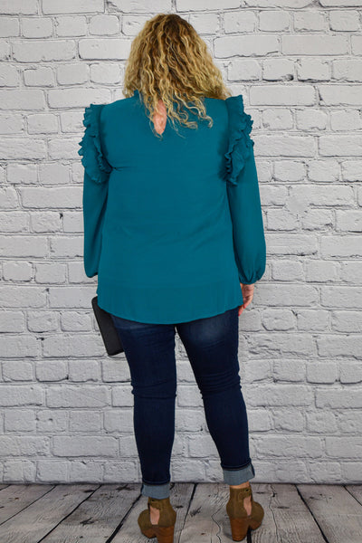 Pleated Ruffle Long Bubble Sleeve Blouse in Plus Size by Jodifl Clothing