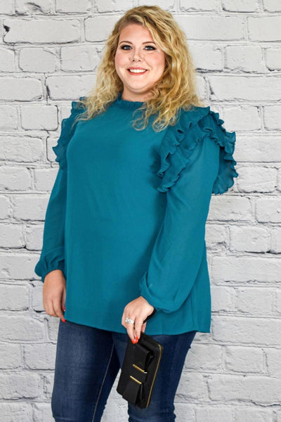 Pleated Ruffle Long Bubble Sleeve Blouse in Plus Size by Jodifl Clothing