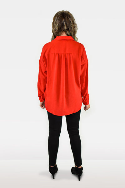 Red Button Up Long Sleeve Blouse by Jodifl Clothing
