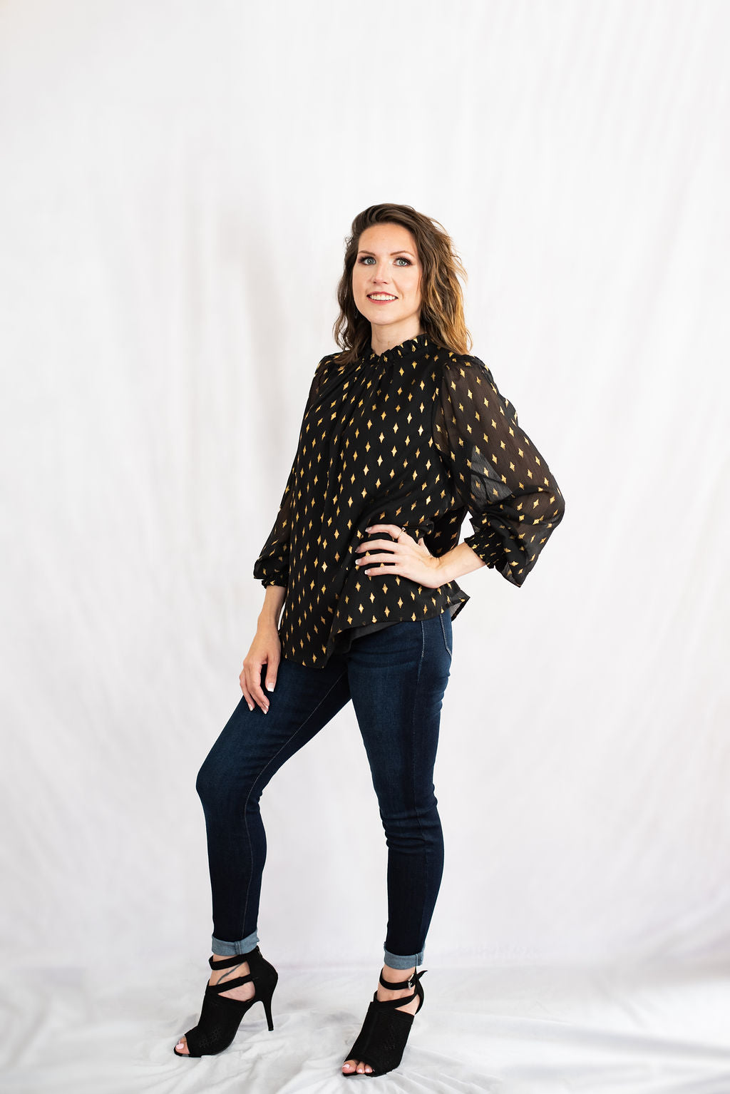 Reflective Foil Print Long Sleeve Top by Jodifl Clothing