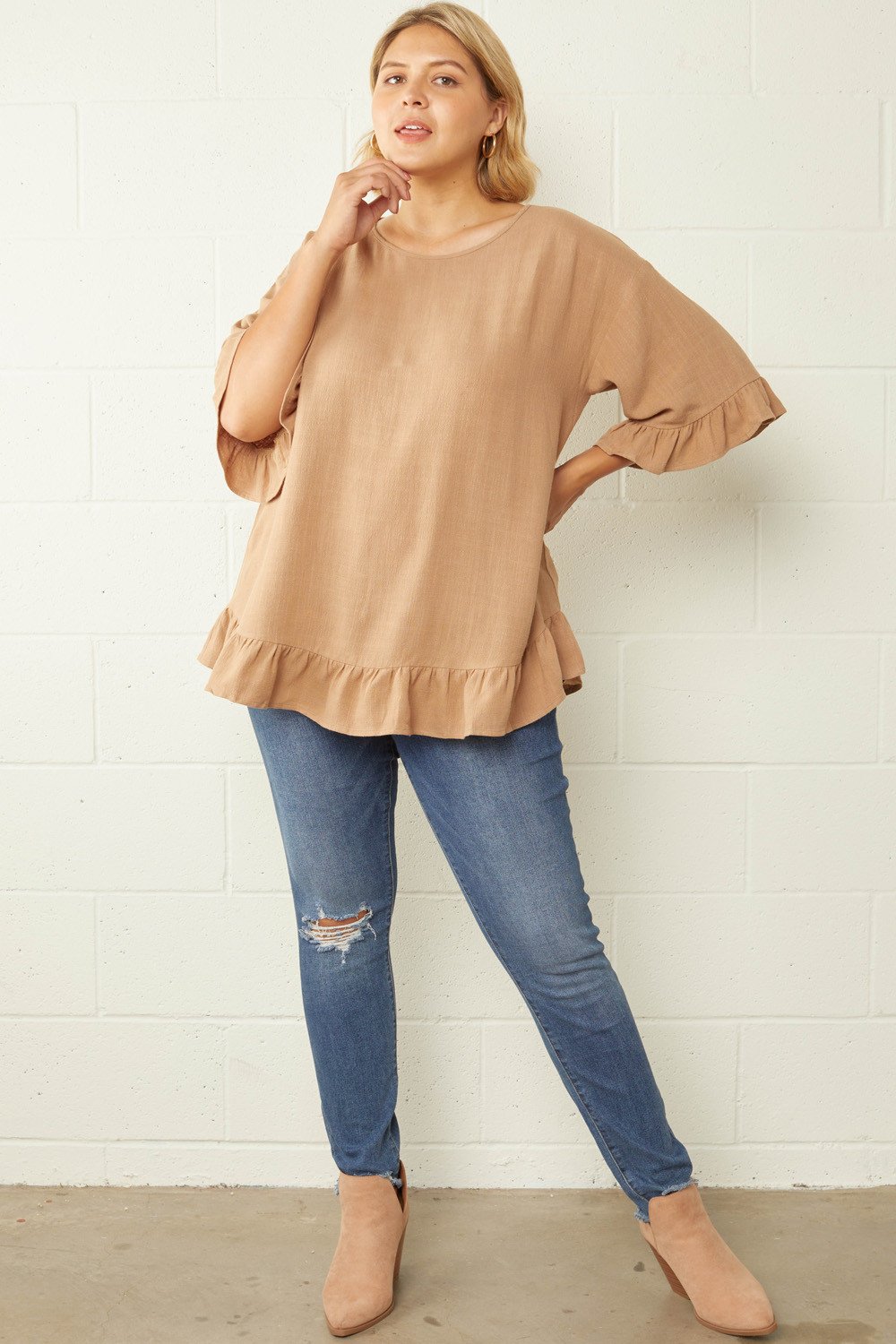 Ruffle Hem Tunic Top in Plus Size by Entro Clothing