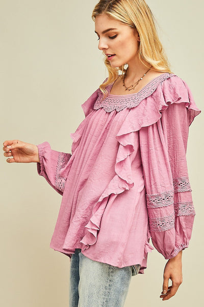 Ruffle Peasant Tunic Top by Entro