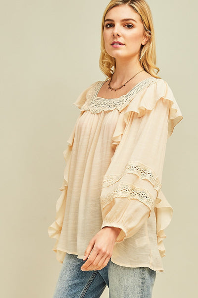 Ruffle Peasant Tunic Top by Entro