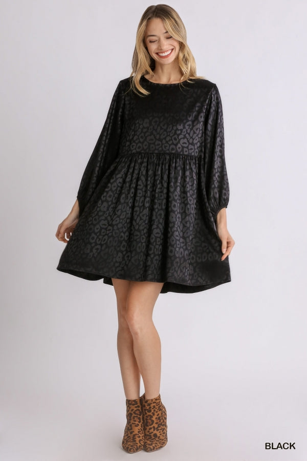 Umgee Clothing Satin Animal Print Long Sleeve Babydoll Dress S Umgee Clothing Satin Animal Print Long Sleeve Babydoll Dress S