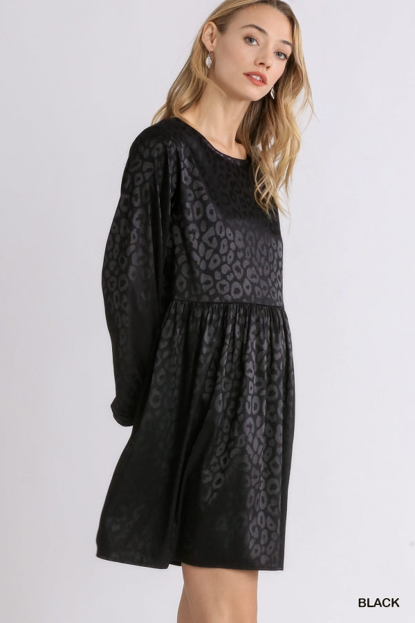 Umgee Clothing Satin Animal Print Long Sleeve Babydoll Dress S Umgee Clothing Satin Animal Print Long Sleeve Babydoll Dress S
