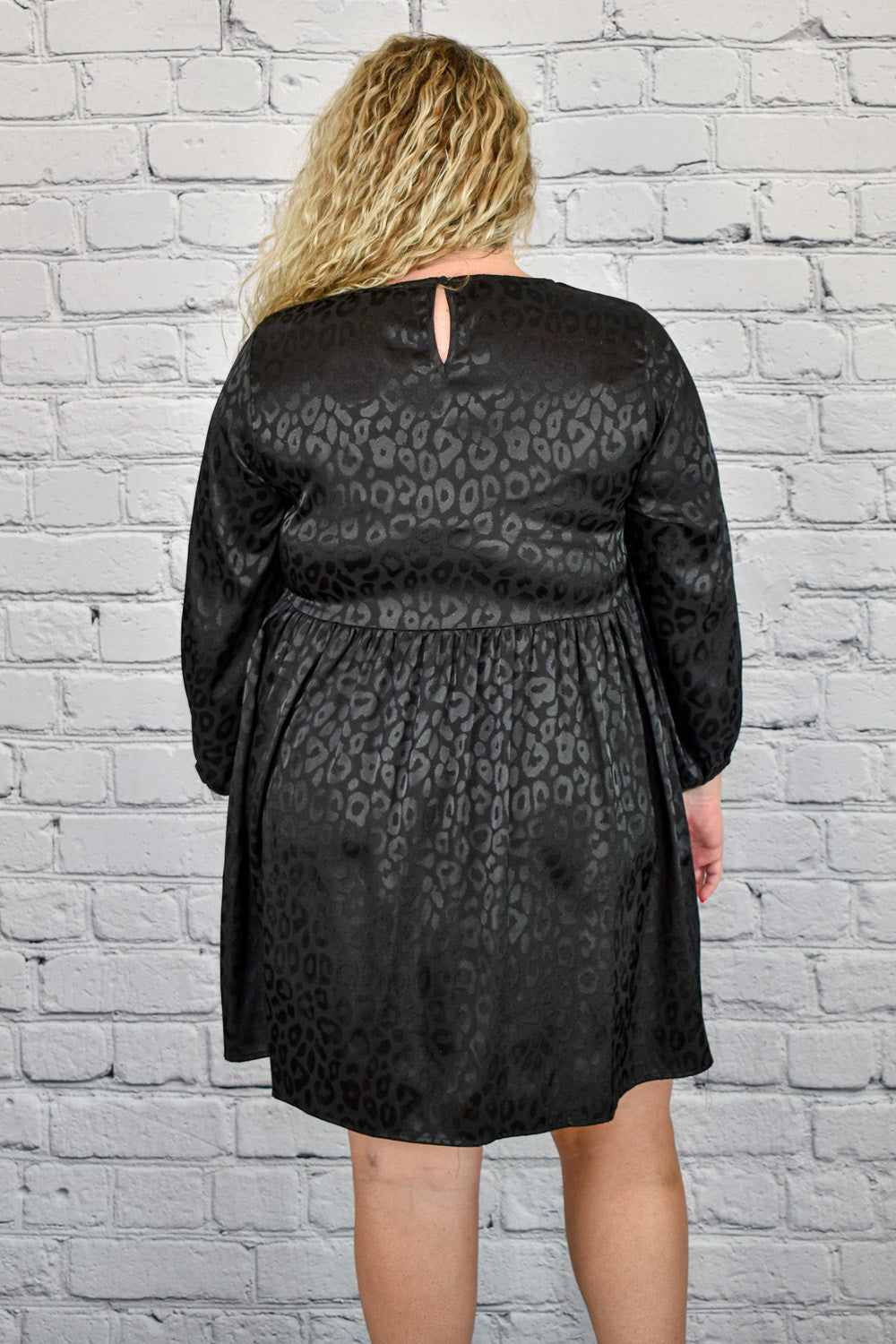 Umgee Plus Size Satin Animal Print Long Sleeve Babydoll Dress XL / Black Umgee Plus Size Satin Animal Print Long Sleeve Babydoll Dress XL / Black