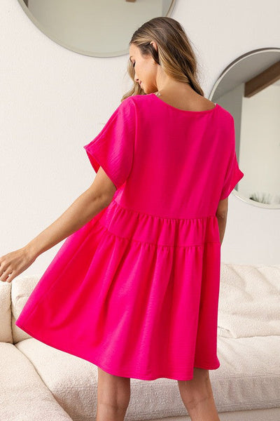 Satin Crepe Tiered V-Neck Mini Dress by BiBi Clothing