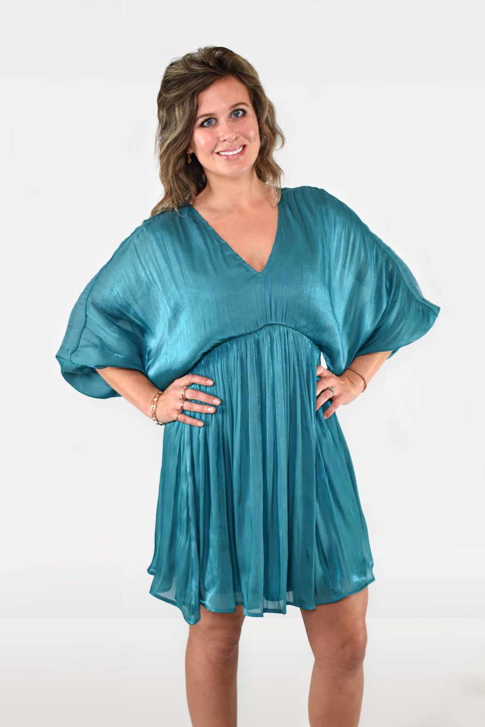 Jodifl Clothing Satin Dolman Sleeve Emerald Mini Dress S