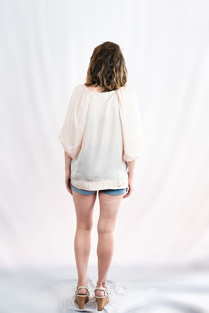 half sleeve high low white blouse