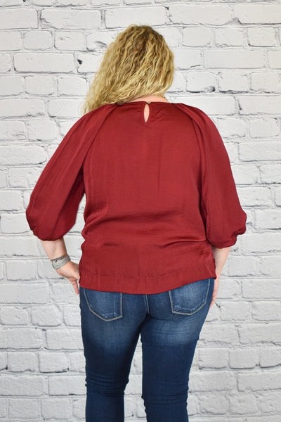 Satin High Low Hem Blouse with Half Balloon Sleeves in Plus Size by Umgee Clothing