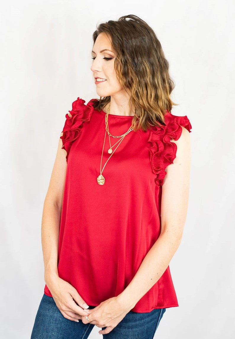 Satin Ruffle Shoulder Blouse by Jodifl Clothing