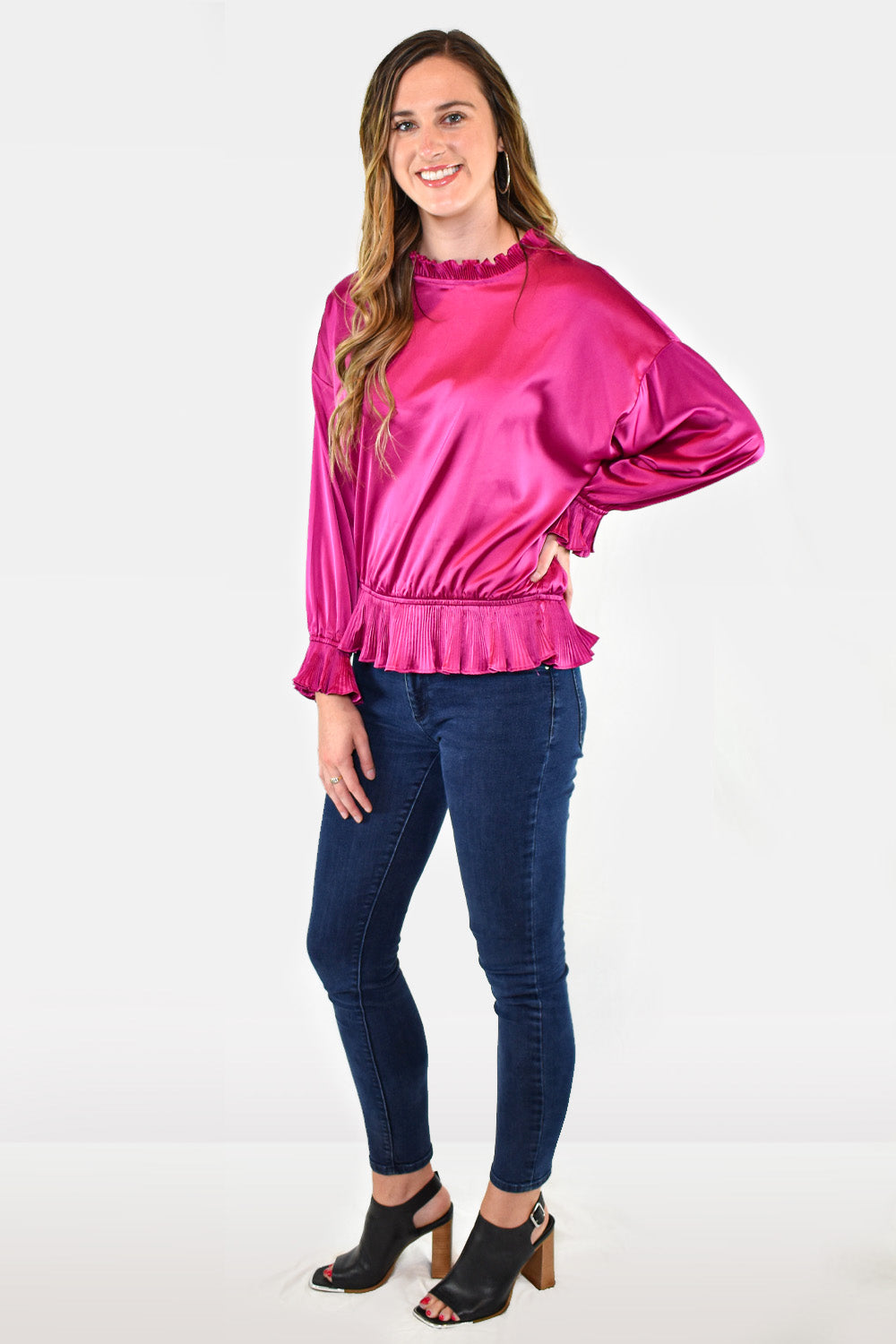 Jodifl Clothing Satin Smocked Pleated Peplum Top – Hometown