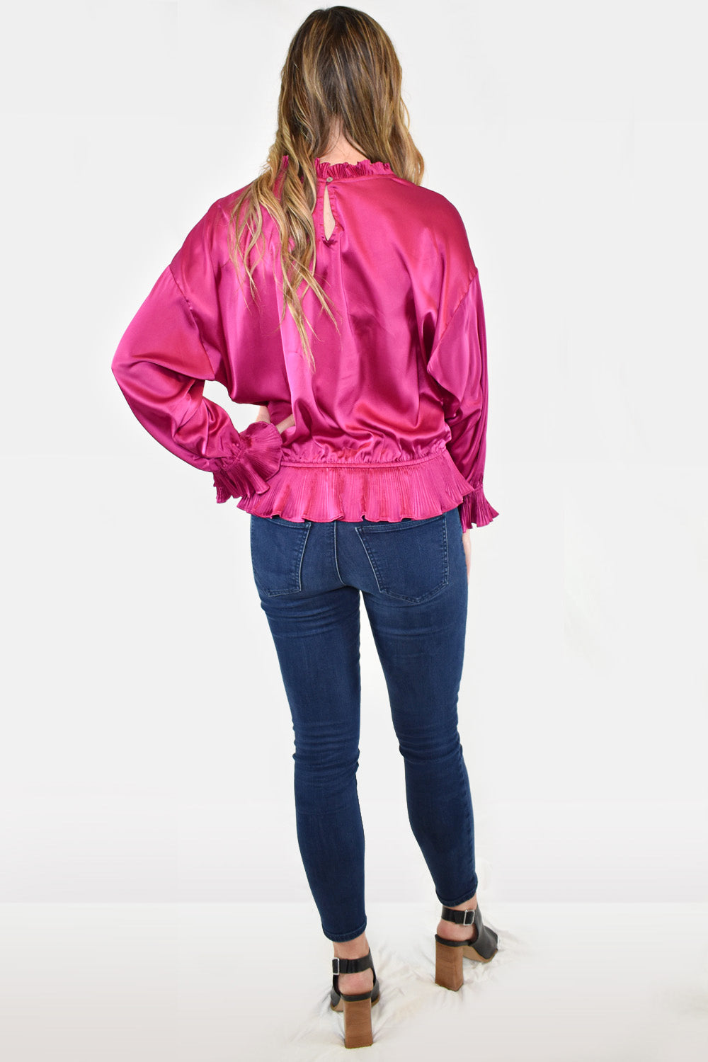 Jodifl Clothing Satin Smocked Pleated Peplum Top – Hometown