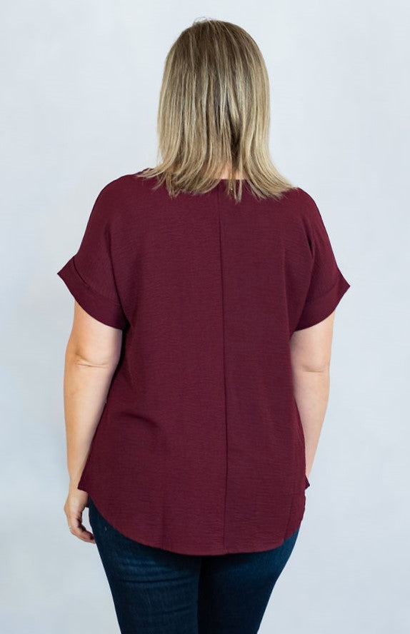 Scooped Neck Top with Rolled Sleeves by Entro