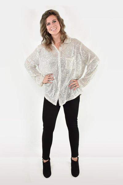 Sequin Adorned Button Down Blouse by POL Clothing