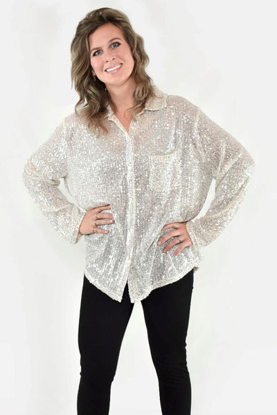 Sequin Adorned Button Down Blouse by POL Clothing