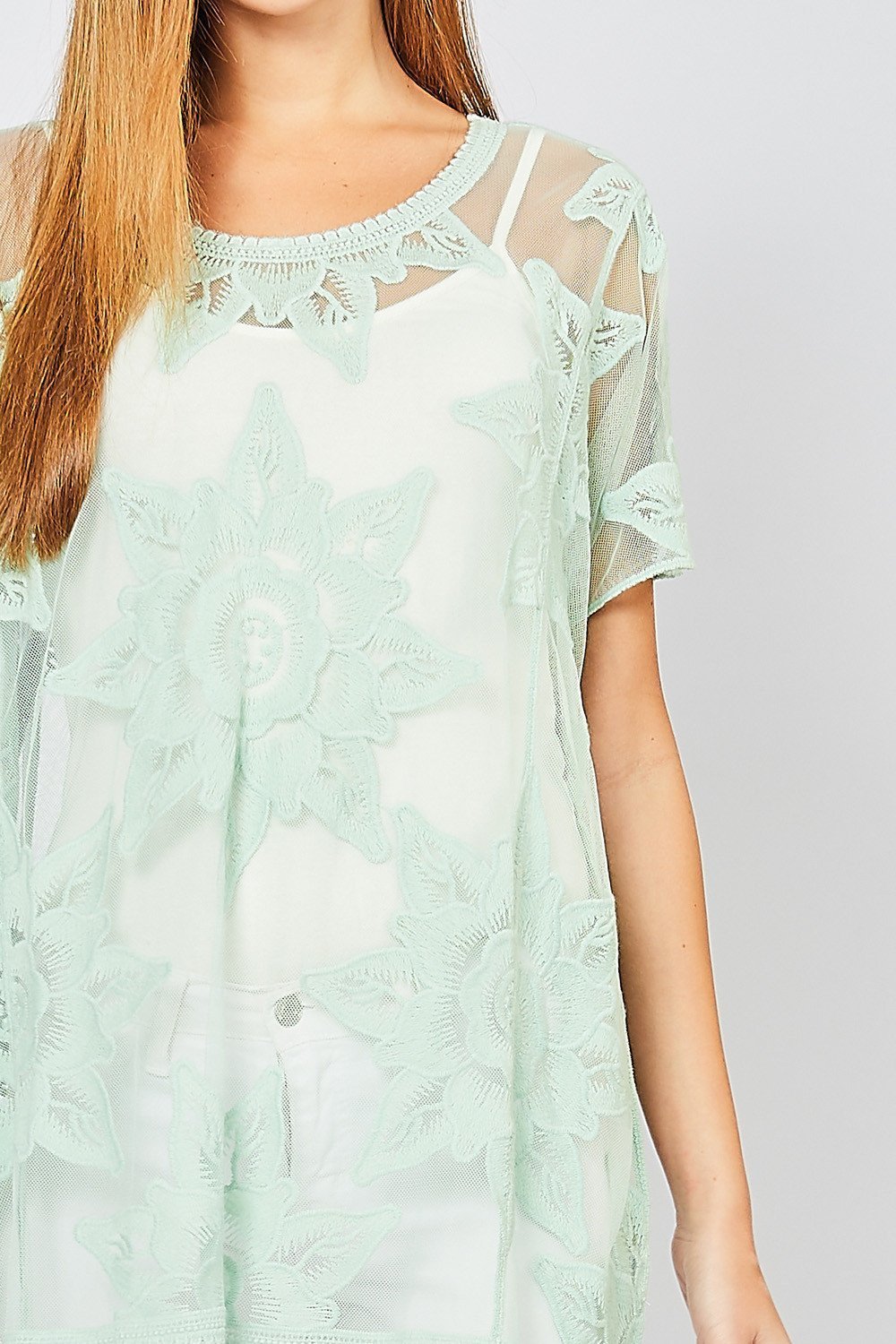 Sheer Floral Crochet Lace Tunic Top by Entro