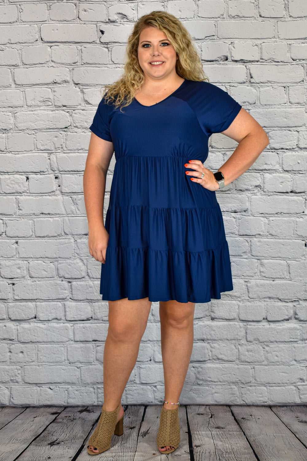 Elegant Umgee Babydoll Dress in Plus Hometown Heritage 2XL Navy