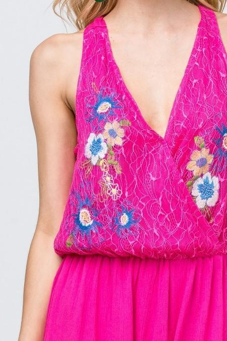 Sleeveless Floral Lace Embroidered Romper by Entro