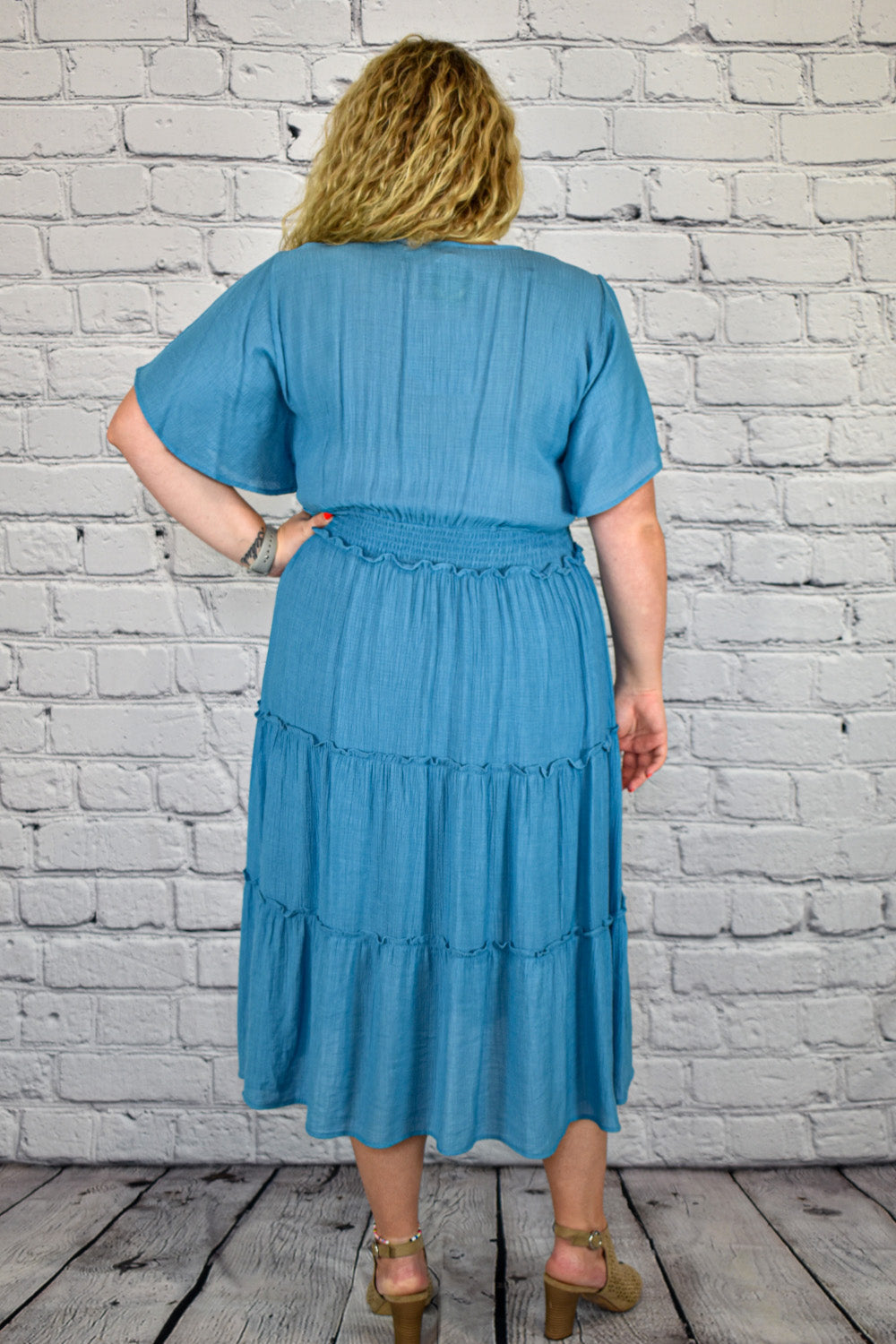 Smocked V-Neck Tiered Maxi Dress in Plus Size by Umgee Clothing