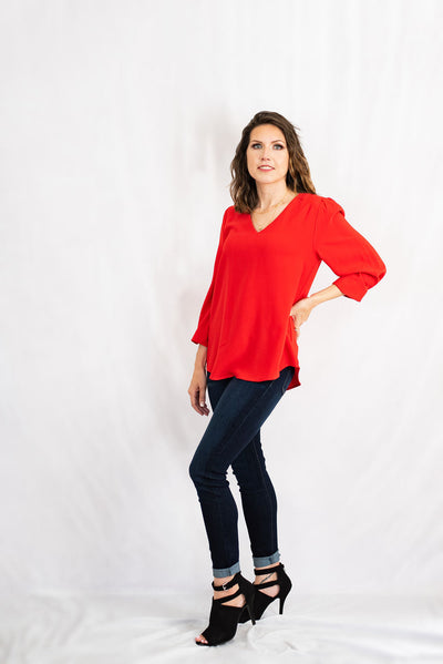 Solid 3/4 Puff Sleeve Tunic Top by Jodifl