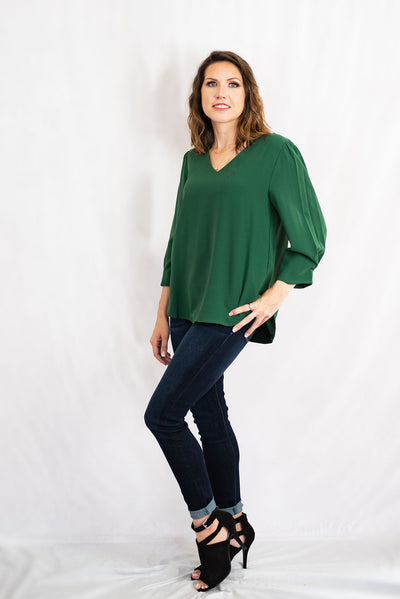 Solid 3/4 Puff Sleeve Tunic Top by Jodifl
