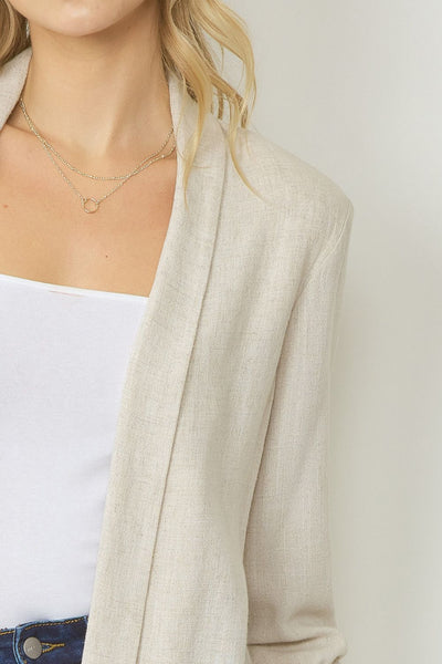 Solid Blazer Jacket with Shirred Detail Sleeve by Entro Clothing