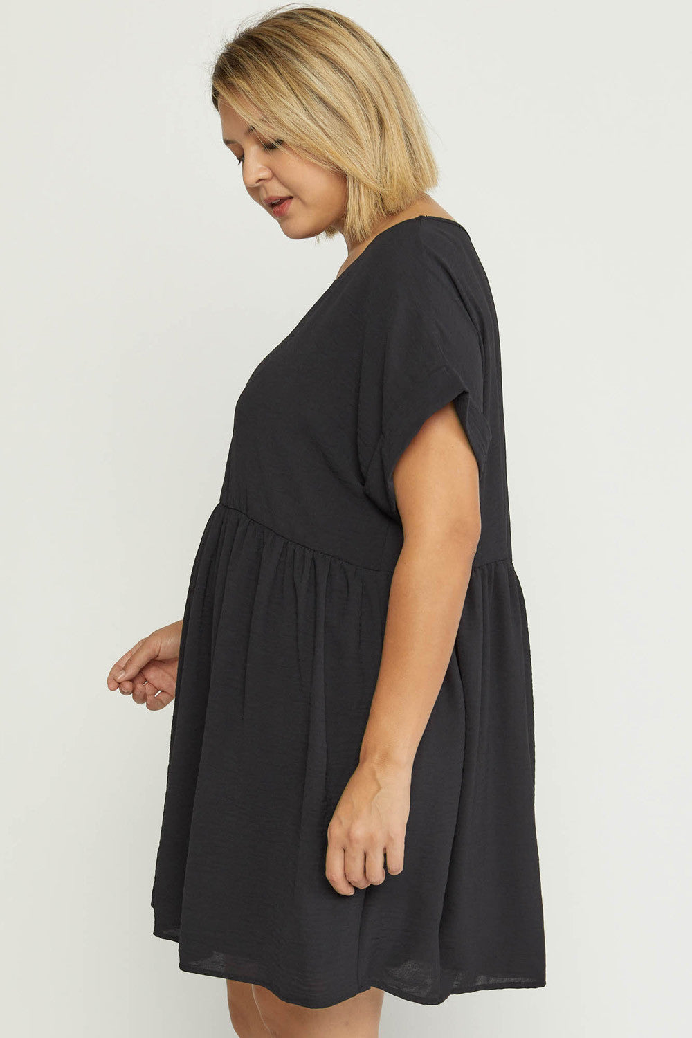 Entro Clothing Plus Size Solid Rolled Sleeve Basic Babydoll Dress XL / Off White