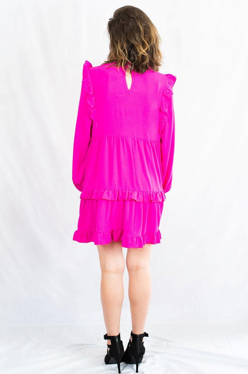 Jodifl Clothing Solid Ruffle Tiered Babydoll Dress with Pockets S