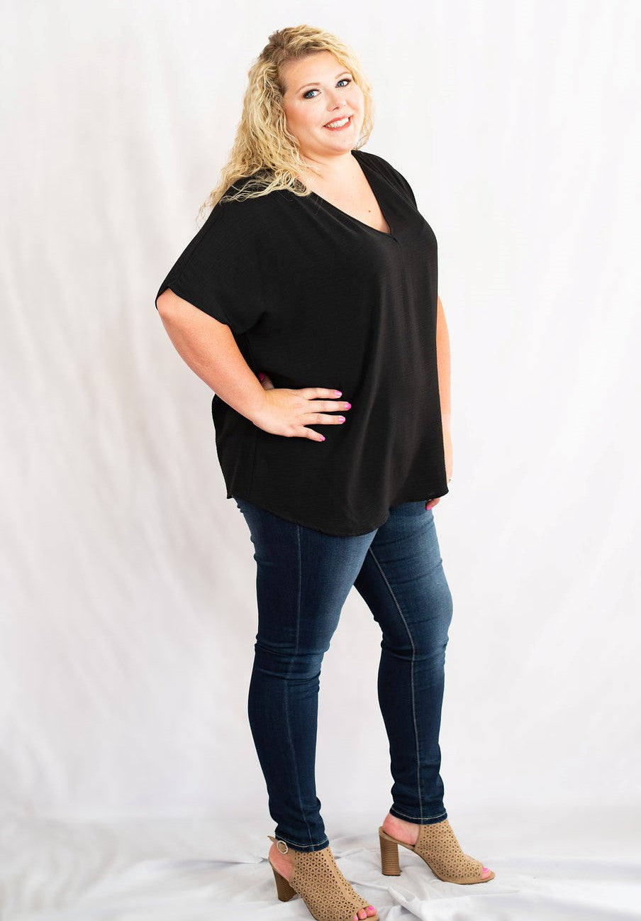 Solid V-Neck Basic Top in Plus by Entro