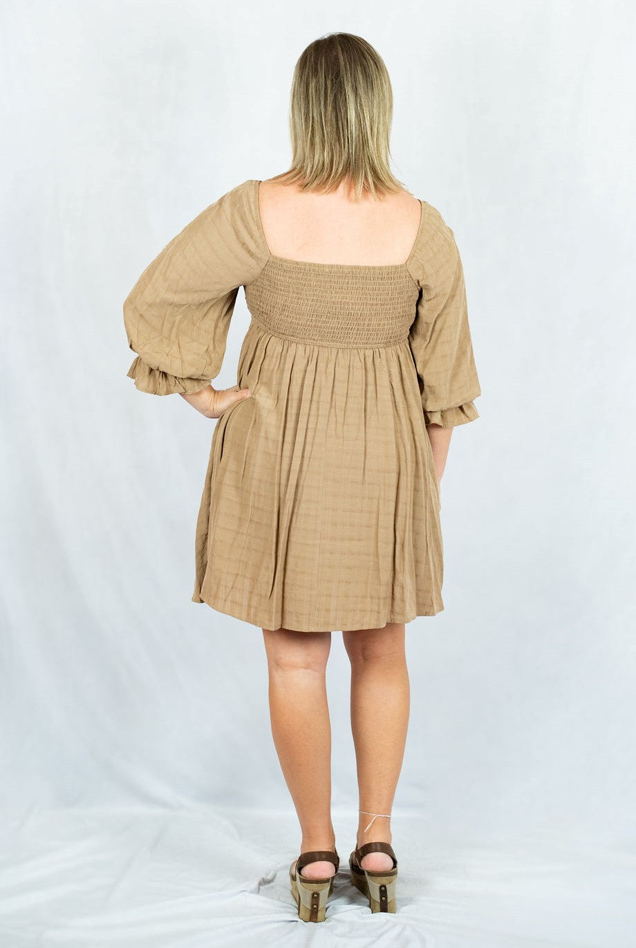 Square Neck Mini Dress with Ruffle Sleeves by Entro Clothing