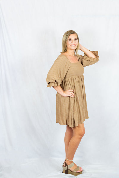 Square Neck Mini Dress with Ruffle Sleeves by Entro Clothing